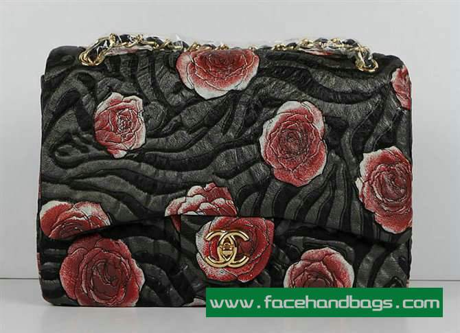 Chanel 2.55 Rose Handbag 50136 Gold Hardware-Black Red